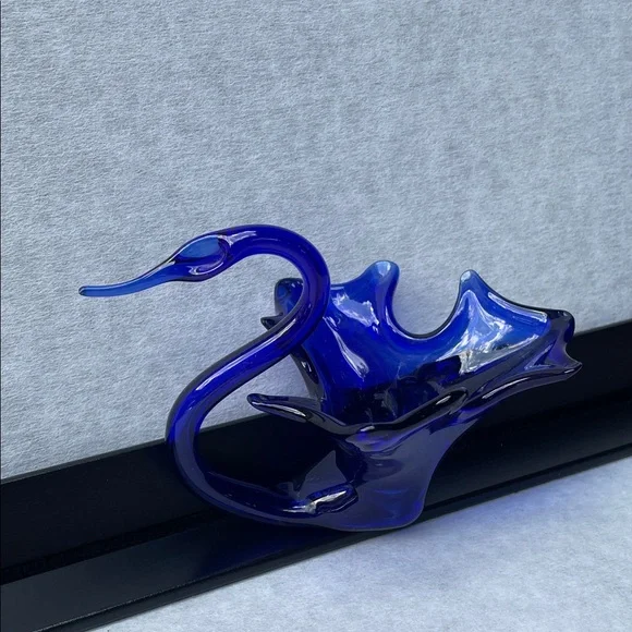 Artisan Cobalt Glass Swan Figurine - Picture 1 of 5